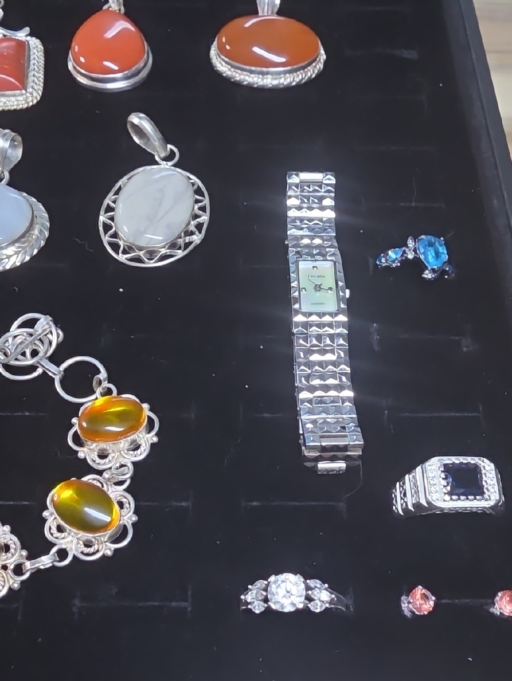 Vintage Sterling Silver 925 Multistone Pendant, Necklace,Rings, Earrings ECT - Picture 3 of 5